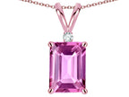 Star K  Classic Octagon Emerald Cut 8x6mm Created Pink Sapphire Pendant Necklace