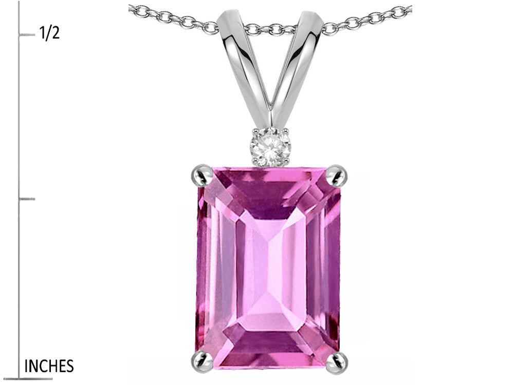Star K  Classic Octagon Emerald Cut 8x6mm Created Pink Sapphire Pendant Necklace