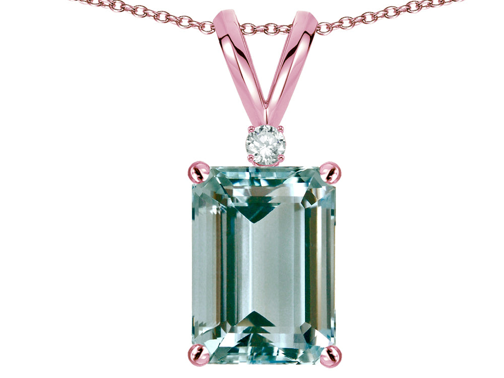 Star K  Classic Octagon Emerald Cut 8x6mm Simulated Aquamarine Pendant Necklace