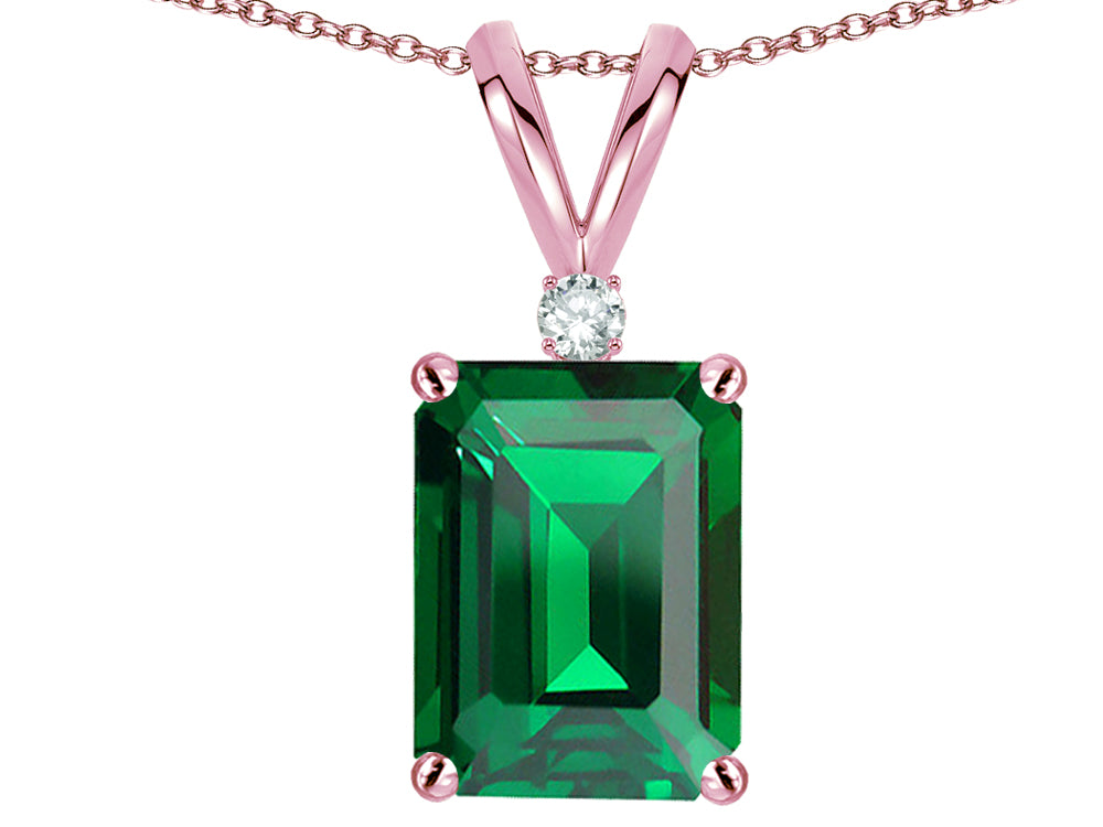 Star K  Classic Octagon Emerald Cut 8x6mm Simulated Emerald Pendant Necklace