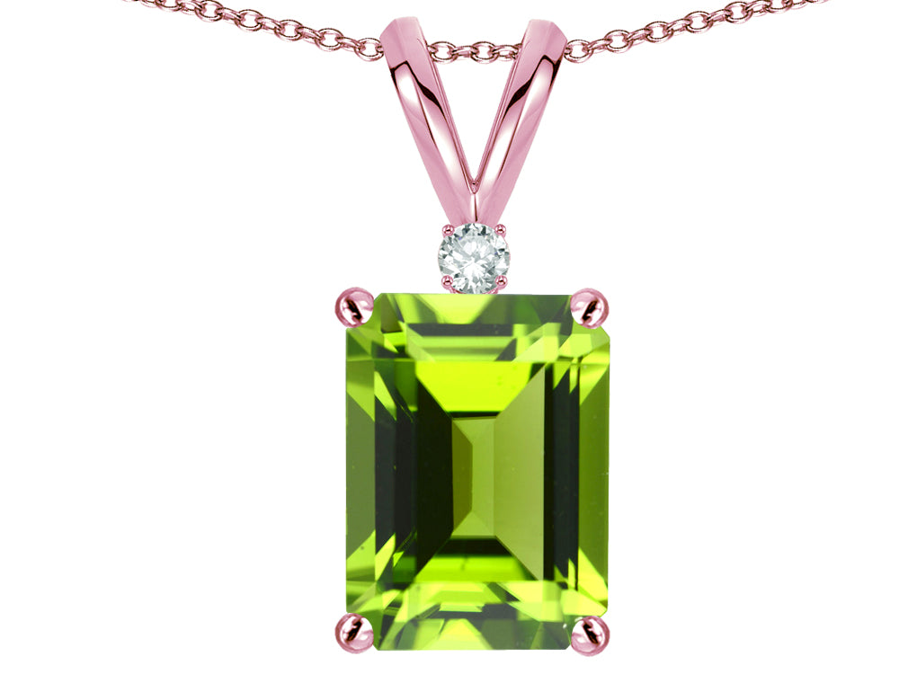 Star K  Classic Octagon Emerald Cut 8x6mm Genuine Peridot Pendant Necklace