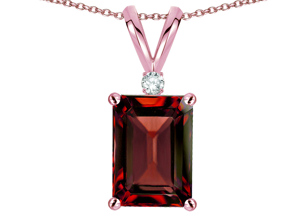 Star K  Classic Octagon Emerald Cut 8x6mm Genuine Garnet Pendant Necklace