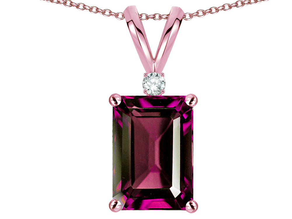 Star K  Classic Octagon Emerald Cut 8x6mm Genuine Rhodolite Pendant Necklace