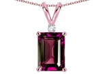 Star K  Classic Octagon Emerald Cut 8x6mm Genuine Rhodolite Pendant Necklace