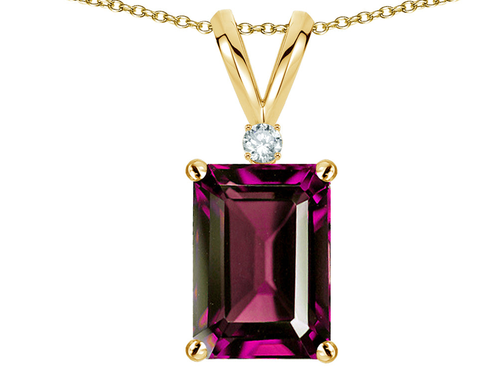 Star K  Classic Octagon Emerald Cut 8x6mm Genuine Rhodolite Pendant Necklace