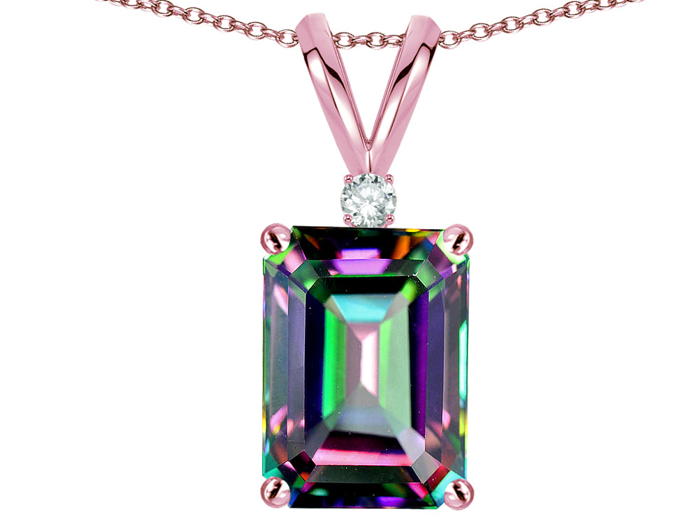 Star K  Classic Octagon Emerald Cut 8x6mm Rainbow Mystic Topaz Pendant Necklace