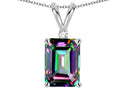 Star K  Classic Octagon Emerald Cut 8x6mm Rainbow Mystic Topaz Pendant Necklace