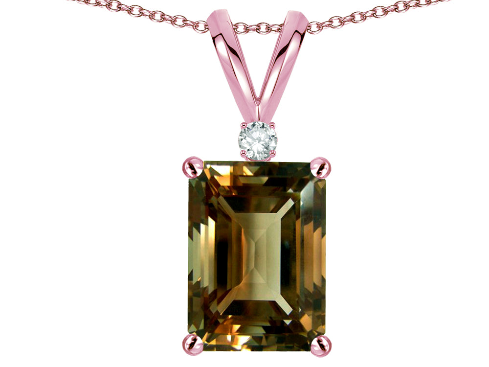 Star K  Classic Octagon Emerald Cut 8x6mm Genuine Smoky Quartz Pendant Necklace