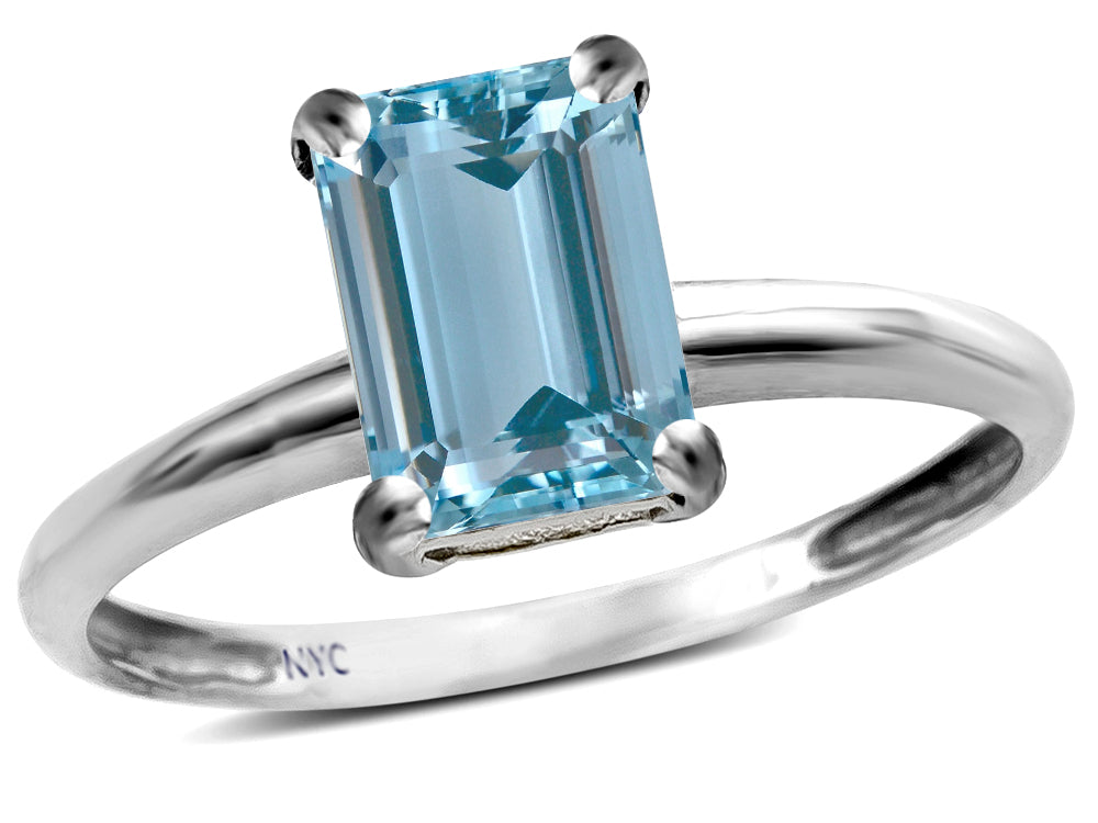 Star K  Classic Octagon Emerald Cut 8x6mm Genuine Sky Blue Topaz Solitaire Engagement Promise Ring