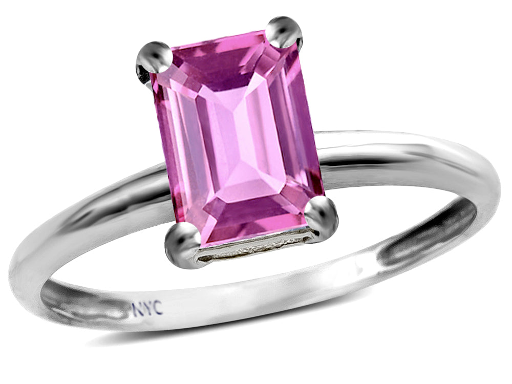 Star K  Classic Octagon Emerald Cut 8x6mm Created Pink Sapphire Solitaire Engagement Promise Ring