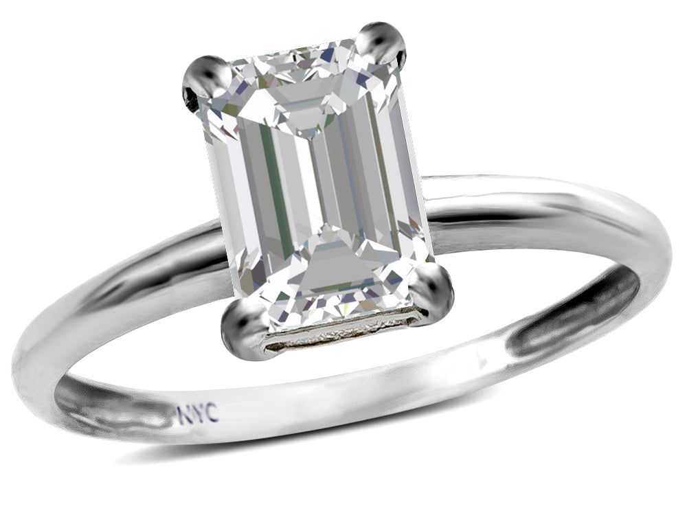 Star K  Classic Octagon Emerald Cut 8x6mm Genuine White Topaz Solitaire Engagement Promise Ring