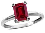 Star K  Classic Octagon Emerald Cut 8x6mm Created Ruby Solitaire Engagement Promise Ring