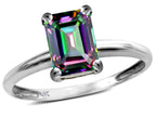 Star K  Classic Octagon Emerald Cut 8x6mm Rainbow Mystic Topaz Solitaire Engagement Promise Ring