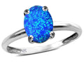 Star K  Classic Solitaire Oval 8x6 Blue Created Opal Engagement Promise Ring