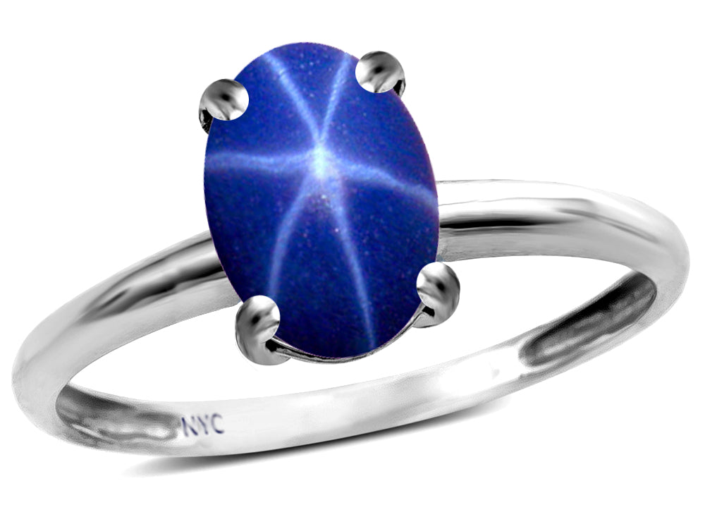 Star K  Classic Solitaire Oval 8x6 Created Star Sapphire Engagement Promise Ring