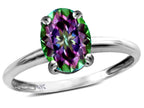 Star K  Classic Solitaire Oval 8x6 Rainbow Mystic Topaz Engagement Promise Ring
