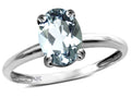 Star K  Classic Solitaire Oval 8x6 Genuine Aquamarine Engagement Promise Ring