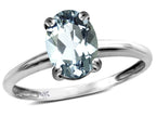 Star K  Classic Solitaire Oval 8x6 Genuine Aquamarine Engagement Promise Ring