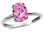 Star K  Classic Solitaire Oval 8x6 Created Pink Sapphire Engagement Promise Ring