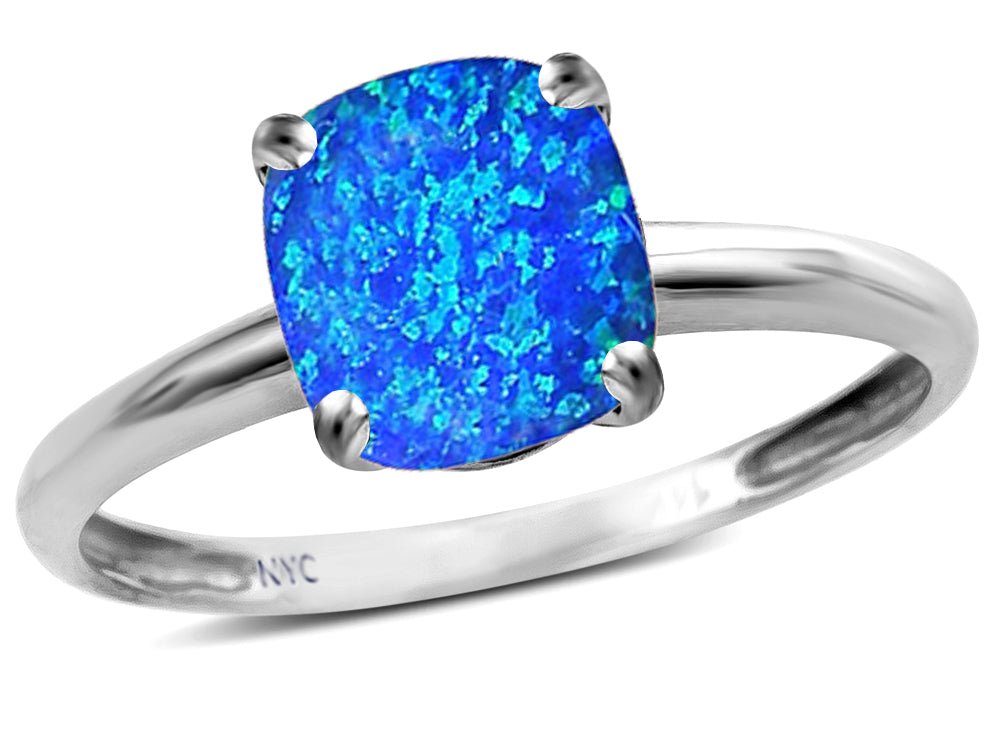 Original Star K Blue Created Opal 7mm Cushion-Cut Solitaire Engagement Ring