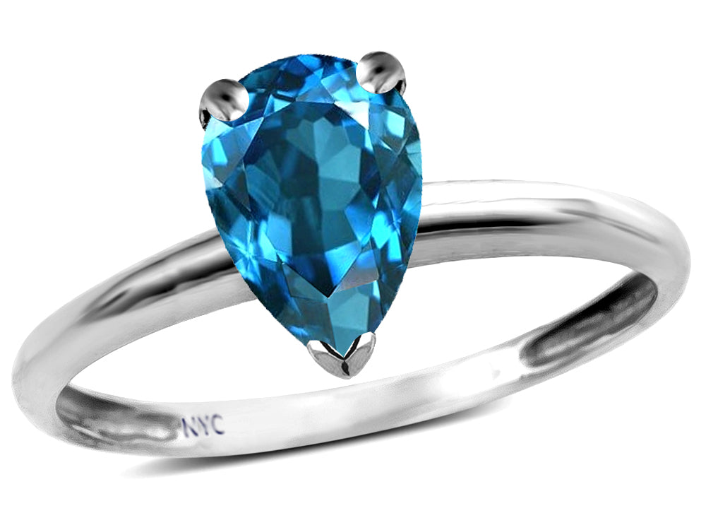 Star K  Classic V prong Solitaire 8x6 Pear Shape Genuine Blue Topaz Engagement Promise Ring