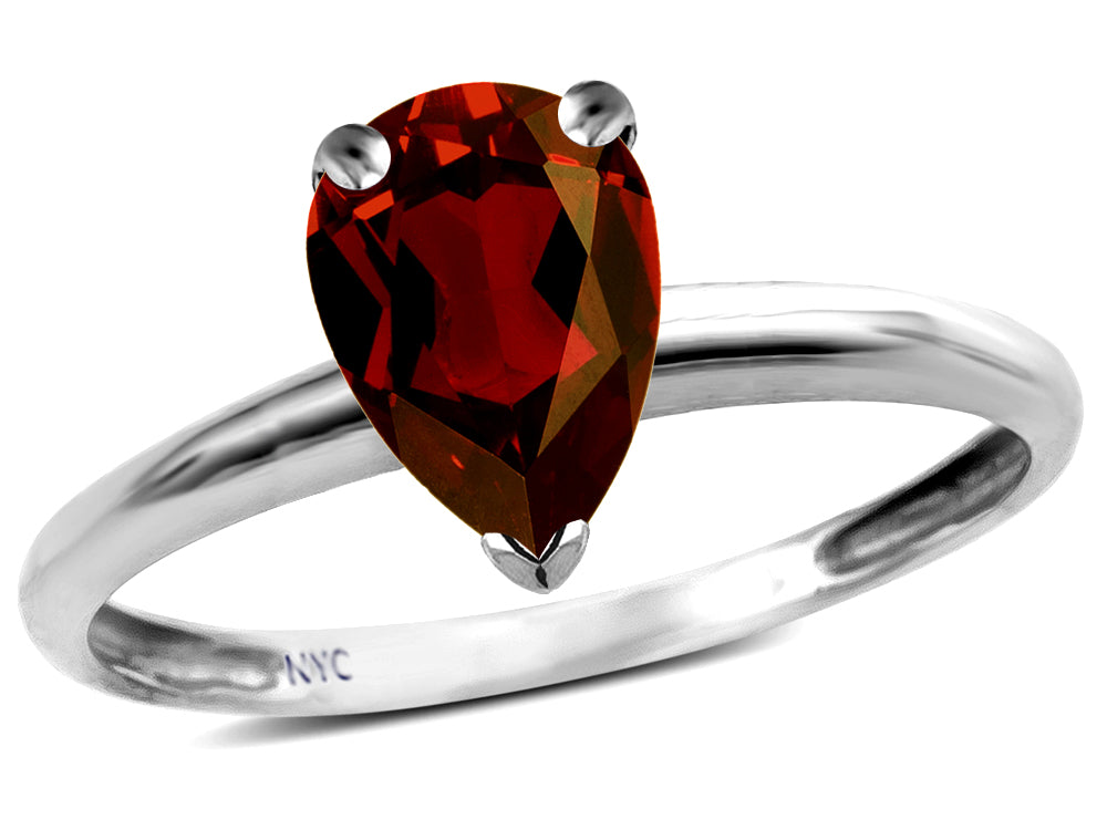 Star K  Classic V prong Solitaire 8x6 Pear Shape Genuine Garnet Engagement Promise Ring