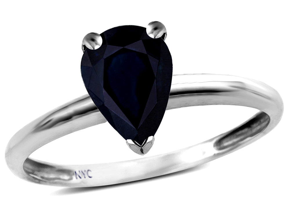 Star K  Classic V prong Solitaire 8x6 Pear Shape Genuine Black Sapphire Engagement Promise Ring