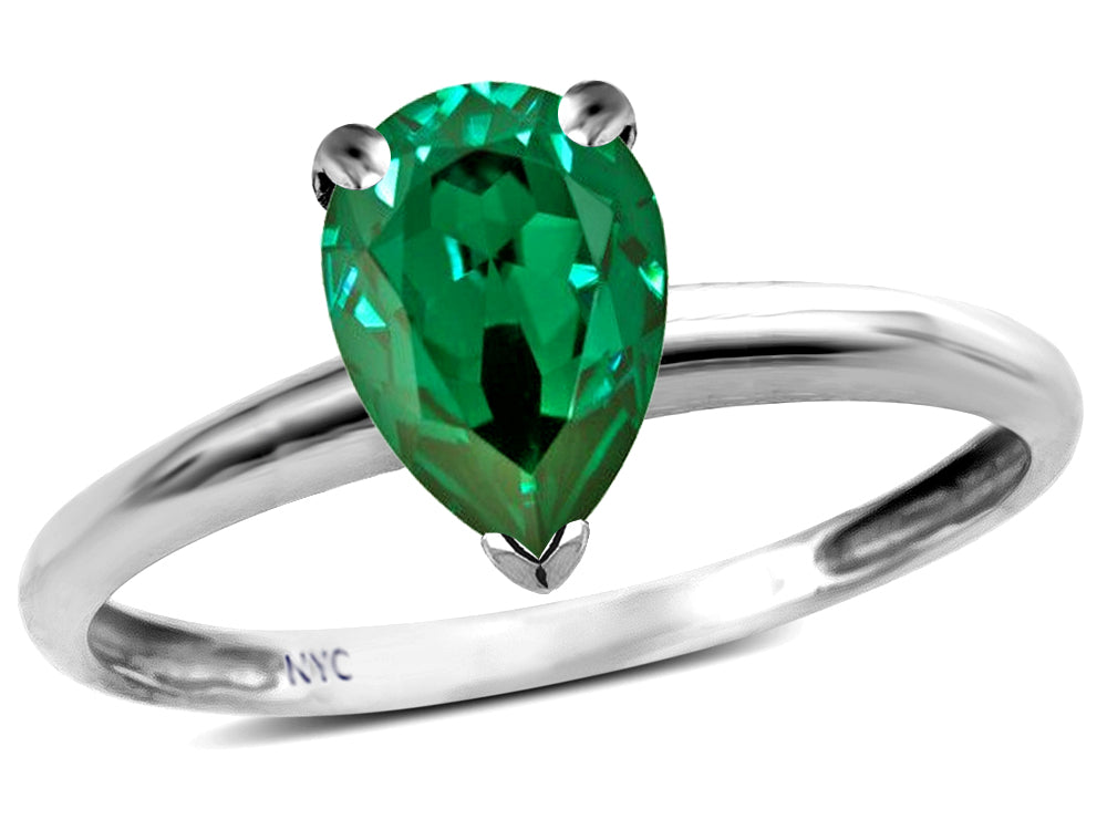 Star K  Classic Solitaire 8x6 Pear Shape Simulated Emerald Engagement Promise Ring