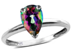Star K  Classic Solitaire 8x6 Pear Shape Rainbow Mystic Topaz Engagement Promise Ring