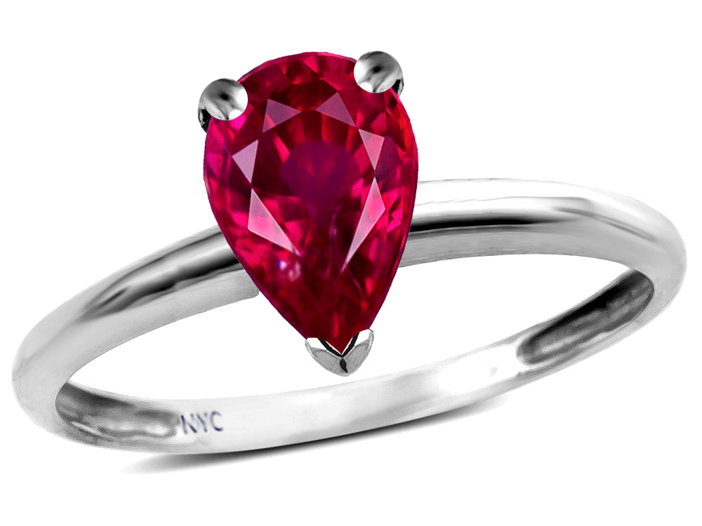Star K  Classic Solitaire 8x6 Pear Shape Created Ruby Engagement Promise Ring
