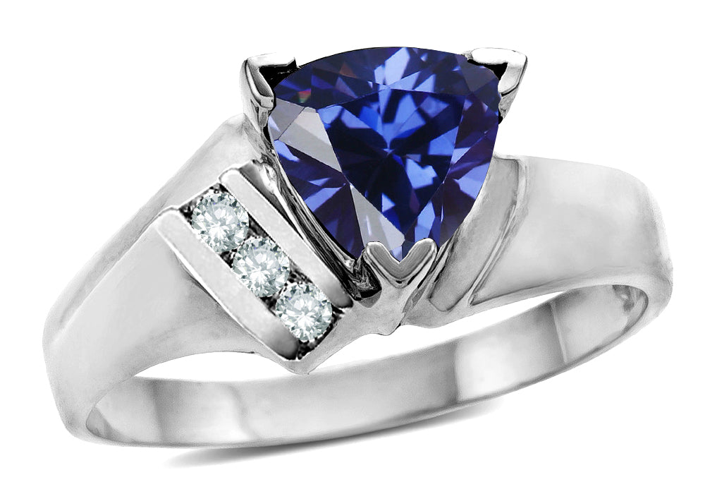 Star K  Created Sapphire Trillion Triangle Contemporary Modern Designer Ring