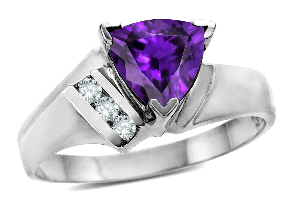 Star K  Genuine Amethyst Triangle Trillion 7mm Contemporary Modern Designer Ring