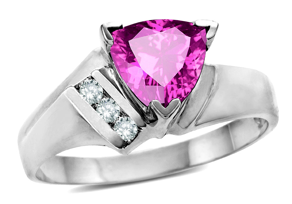 Star K  Created Pink Sapphire Trillion Contemporary Designer Ring