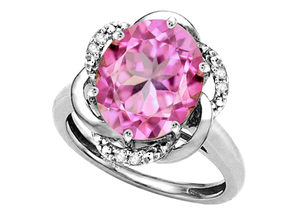 Star K  Large Oval 12x10mm Created Pink Sapphire Knot Big Stone Ring