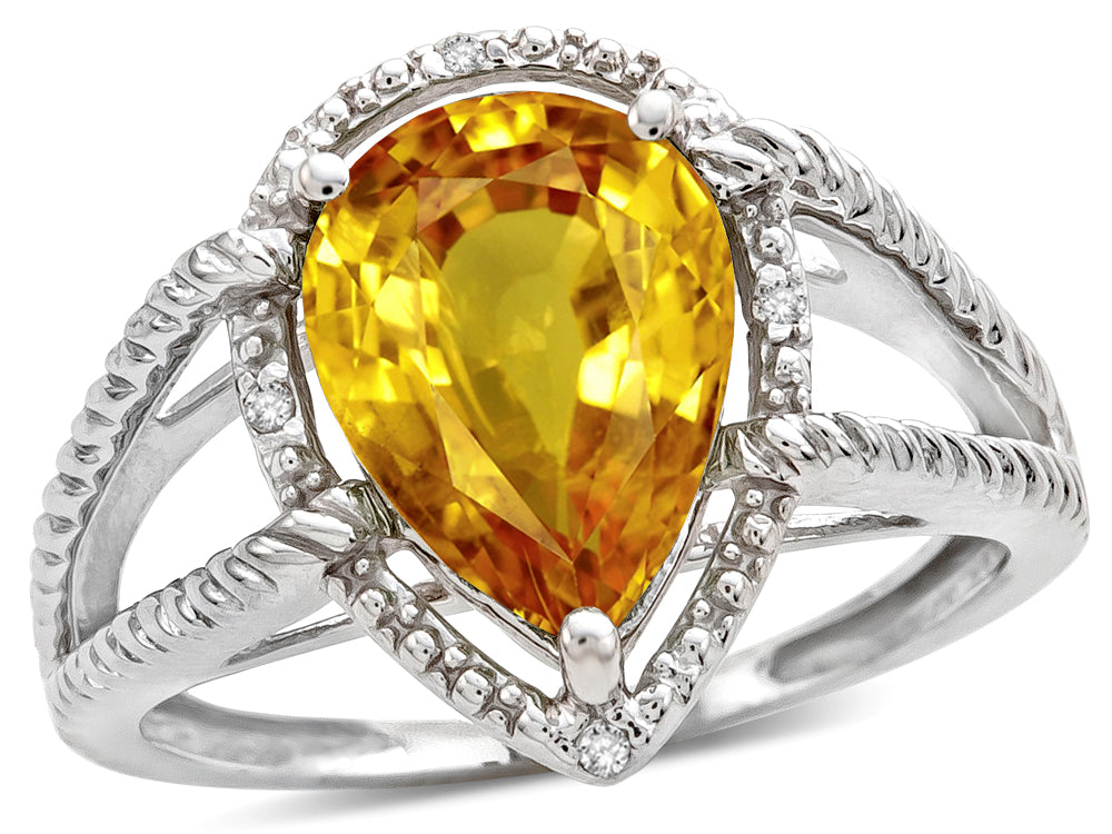 Star K  Pear Shape 11x8mm Genuine Citrine Halo Split Shank Big Stone Ring