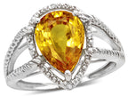 Star K  Pear Shape 11x8mm Genuine Citrine Halo Split Shank Big Stone Ring