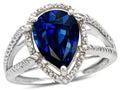 Star K  Pear Shape 11x8mm Created Sapphire Halo Split Shank Big Stone Ring