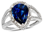 Star K  Pear Shape 11x8mm Created Sapphire Halo Split Shank Big Stone Ring