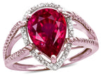 Star K ™ Pear Shape 11x8mm Created Ruby Halo Split Shank Big Stone Ring
