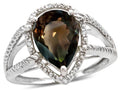 Star K  Pear Shape 11x8mm Genuine Smoky Quartz Halo Split Shank Big Stone Ring