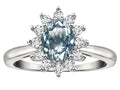 Star K  Classic Lady Diana Halo Oval 7x5 Genuine Aquamarine Ring