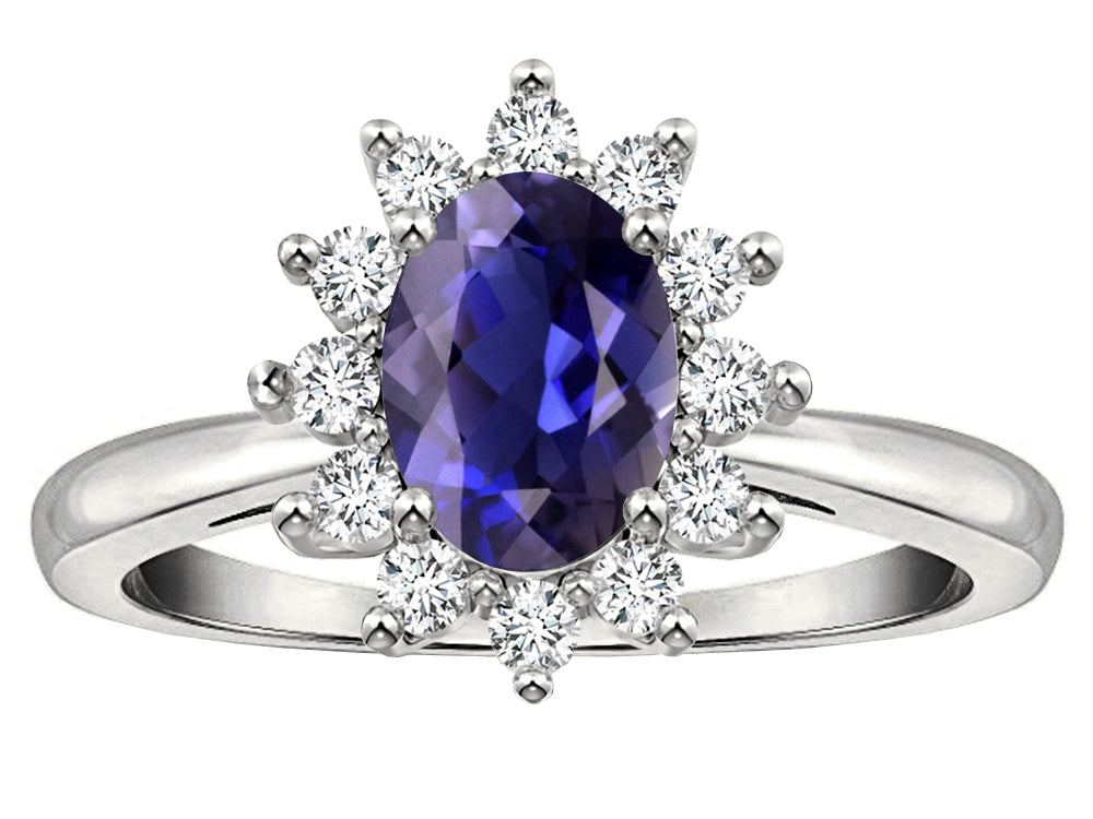 Star K  Classic Lady Diana Halo Oval 7x5 Genuine Iolite Ring