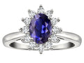 Star K  Classic Lady Diana Halo Oval 7x5 Genuine Iolite Ring