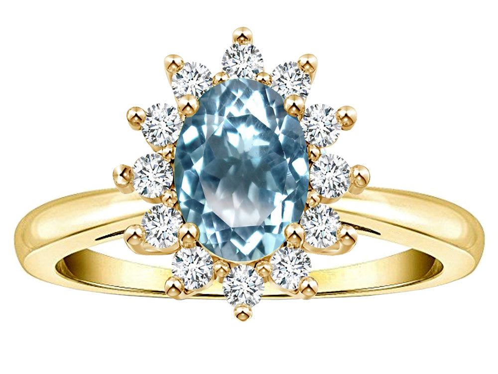 Star K ™ Classic Lady Diana Halo Oval 7x5 Genuine Sky Blue Topaz Ring