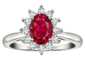Star K  Classic Lady Diana Halo Oval 7x5 Created Ruby Ring