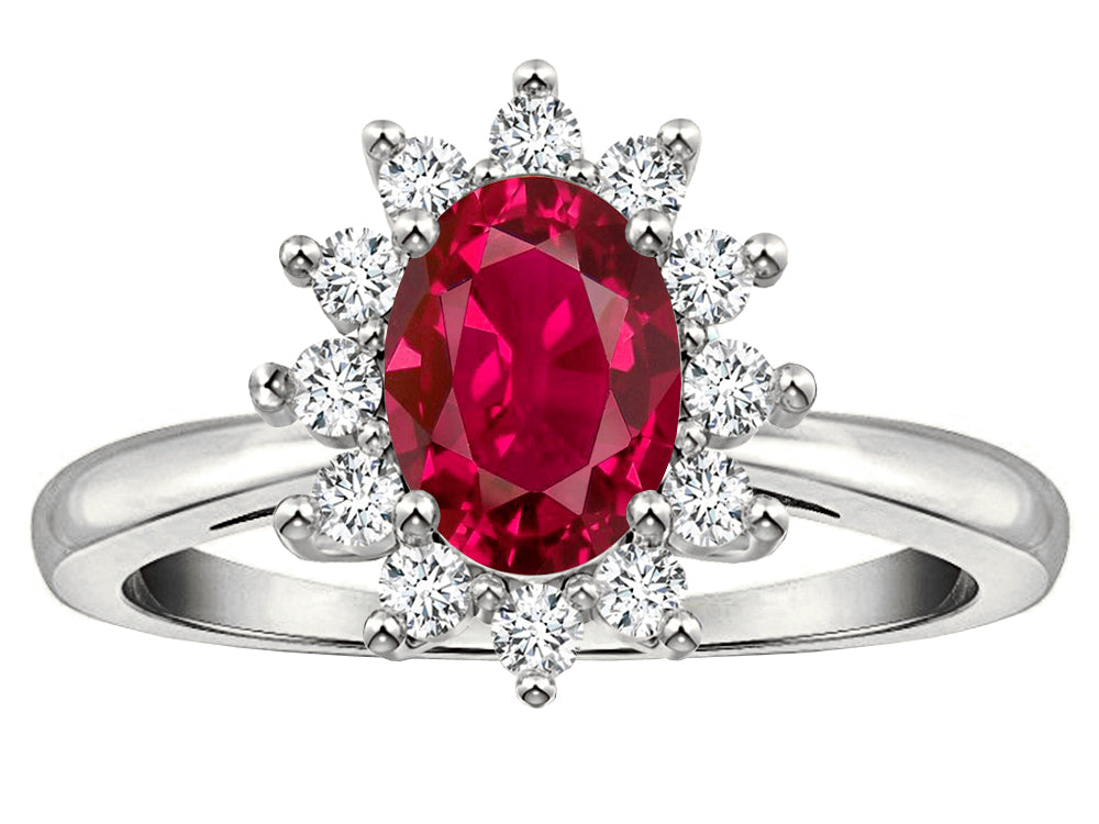 Star K  Classic Lady Diana Halo Oval 7x5 Created Ruby Ring