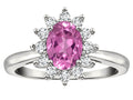 Star K  Classic Lady Diana Halo Oval 7x5 Created Pink Sapphire Ring