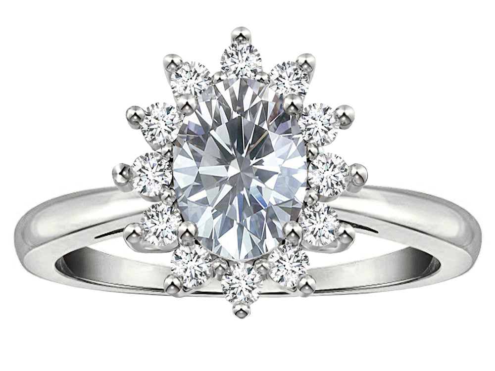 Star K  Classic Lady Diana Halo Oval 7x5 Genuine White Sapphire Ring