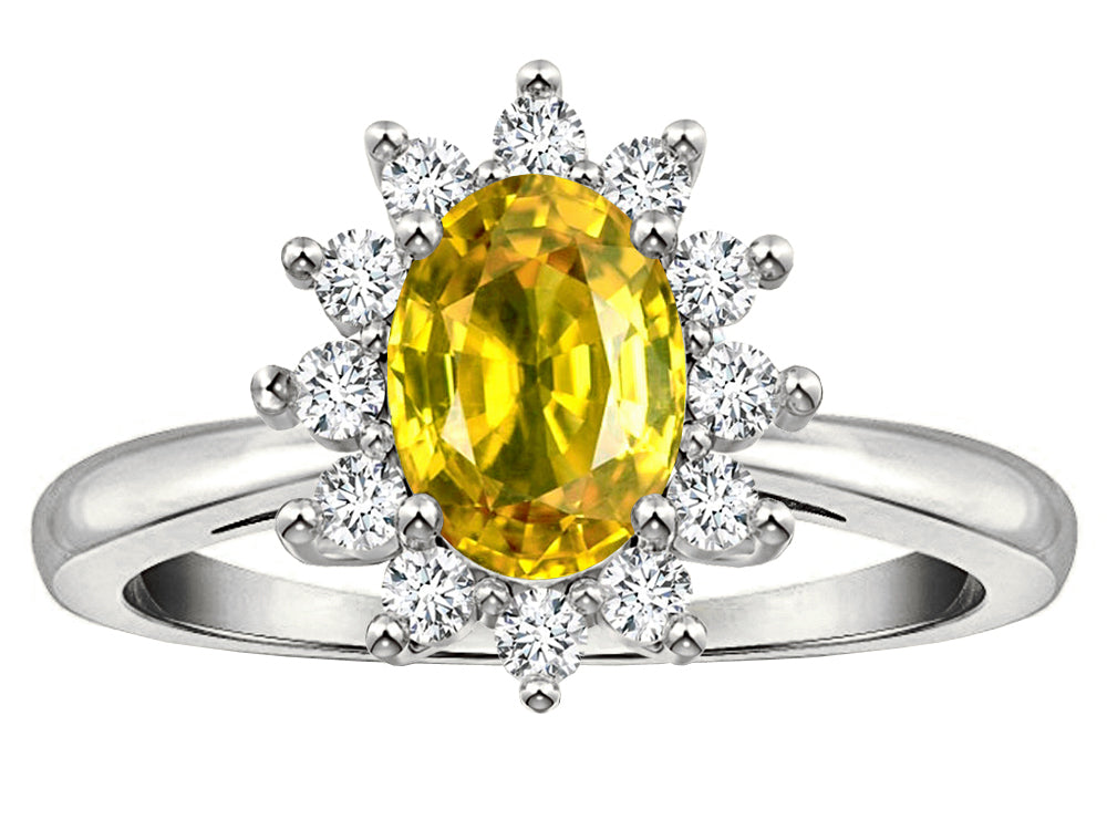 Star K  Classic Oval 7x5 Lady Diana Halo Genuine Yellow Sapphire Ring