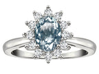 Star K  Classic Oval 7x5 Lady Diana Halo Genuine Aquamarine Ring